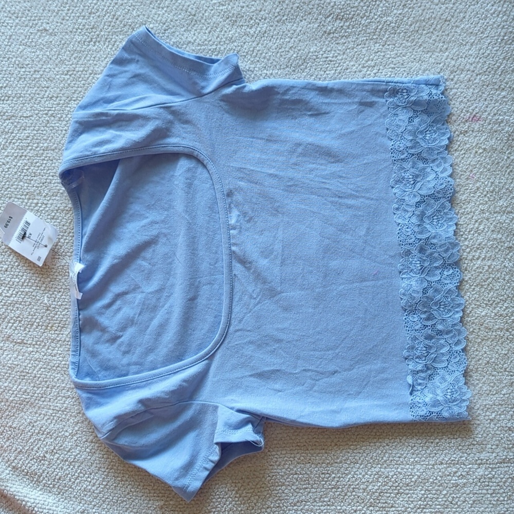 Cotton On Blue‎ Lace Square Neck Cropped Shirt XS